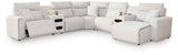 ModMax II Stone 7-Piece Power Reclining Sectional with RAF Chaise and Audio Consoles by Ashley at Eve Furniture