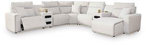 ModMax II Stone 7-Piece Power Reclining Sectional with RAF Chaise and Audio Consoles by Ashley at Eve Furniture