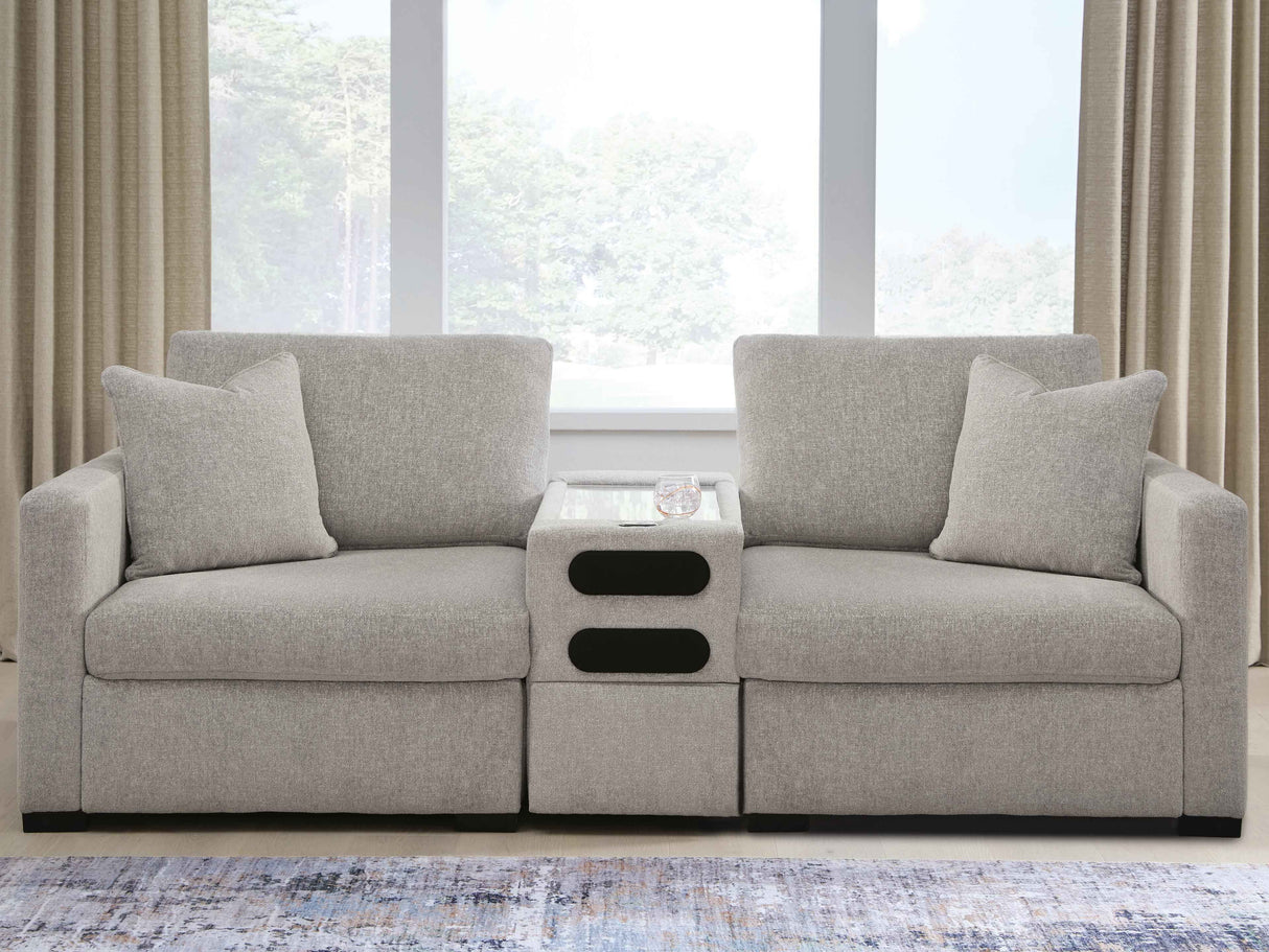 ModMax Luxe Flint 3-Piece Sectional Loveseat with Audio Console by Ashley at Eve Furniture
