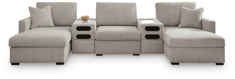ModMax Luxe Flint 5-Piece Double Chaise Sectional with Audio Consoles by Ashley at Eve Furniture