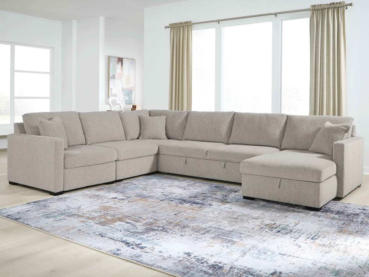 ModMax Luxe Flint 5-Piece Sectional with Storage Chaise and Pop Up Sleeper by Ashley at Eve Furniture