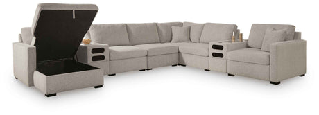 ModMax Luxe Flint 8-Piece Sectional with Storage Chaise and Audio Consoles by Ashley at Eve Furniture