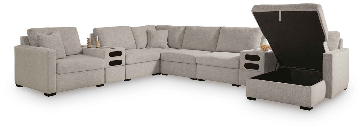ModMax Luxe Flint 8-Piece Sectional with Storage Chaise and Audio Consoles by Ashley at Eve Furniture