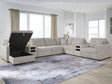 ModMax Luxe Flint 8-Piece Sectional with Storage Chaise and Audio Consoles by Ashley at Eve Furniture