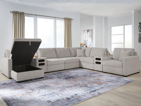 ModMax Luxe Flint 8-Piece Sectional with Storage Chaise and Audio Consoles by Ashley at Eve Furniture
