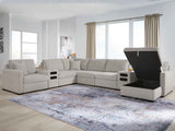 ModMax Luxe Flint 8-Piece Sectional with Storage Chaise and Audio Consoles by Ashley at Eve Furniture
