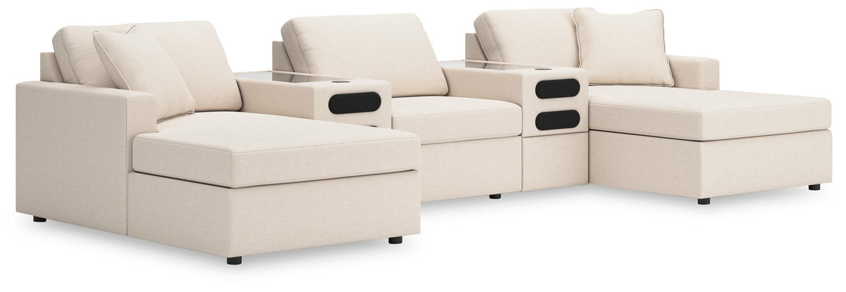 Modmax Oyster 5-Piece Double Storage Chaise Sectional with Audio Consoles by Ashley at Eve Furniture