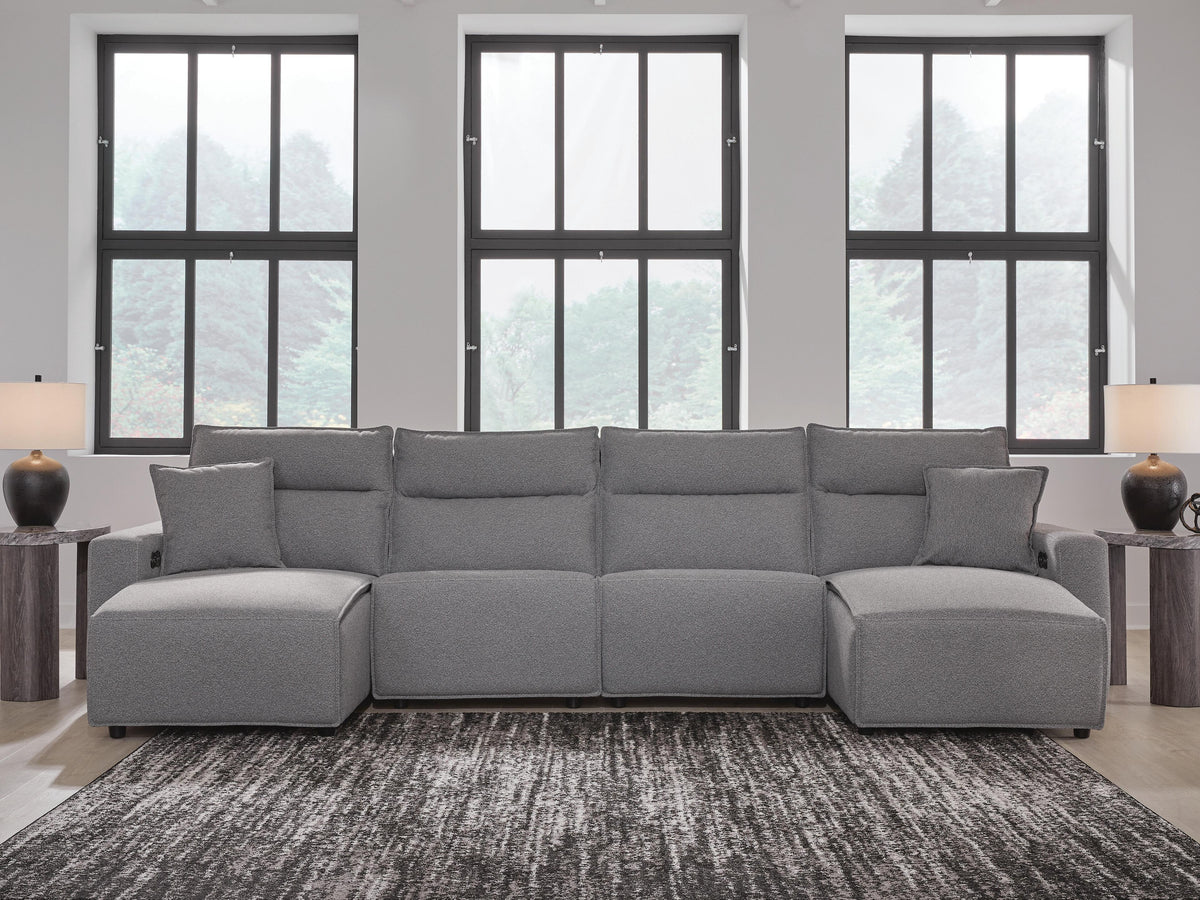 Modmax Salt and Pepper 4-Piece Reclining Sectional with Double Chaise by Ashley at Eve Furniture