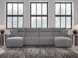 Modmax Salt and Pepper 4-Piece Reclining Sectional with Double Chaise by Ashley at Eve Furniture