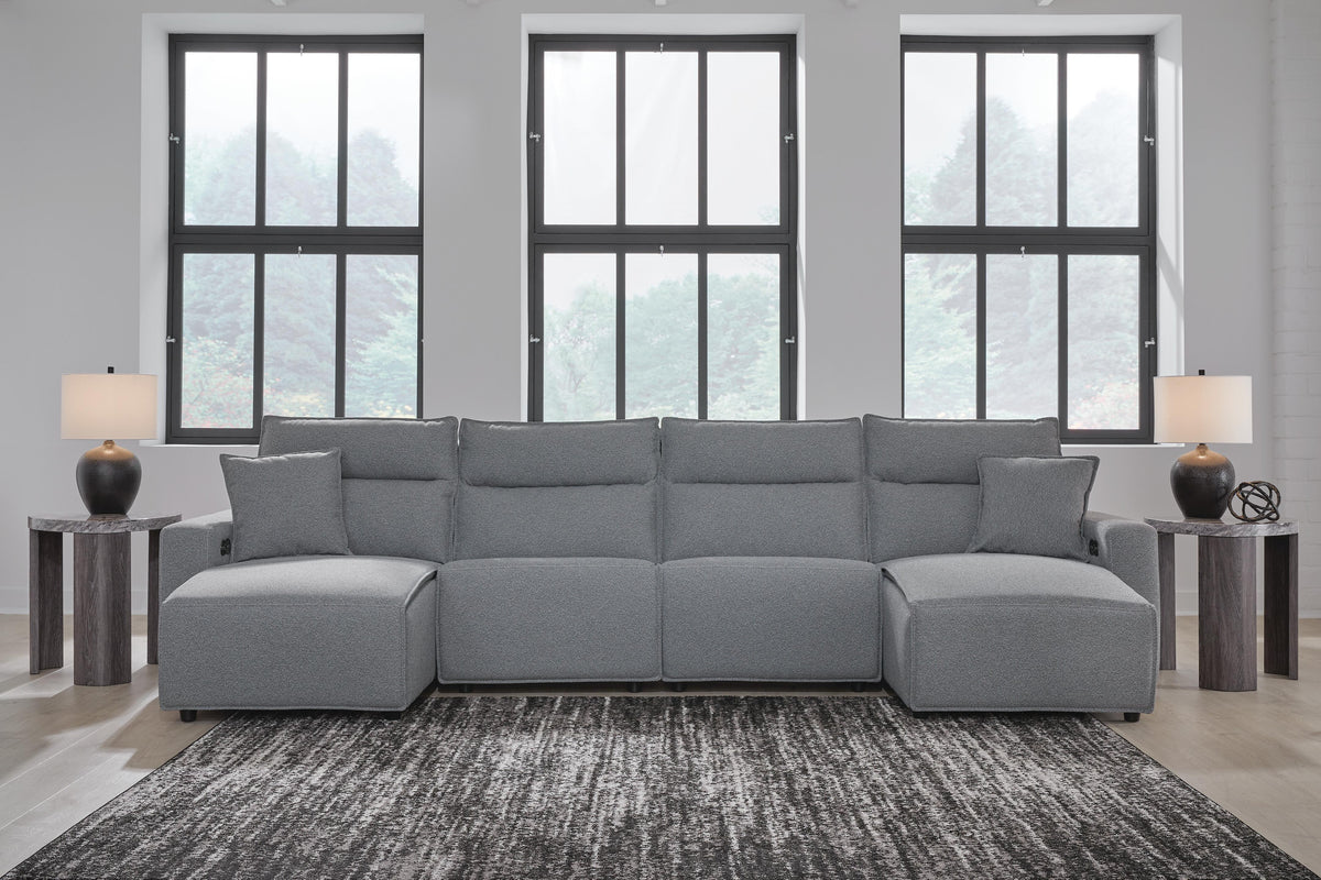 Modmax Salt and Pepper 4-Piece Reclining Sectional with Double Chaise by Ashley at Eve Furniture