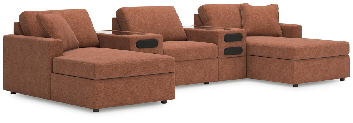Modmax Spice 5-Piece Double Storage Chaise Sectional with Audio Consoles by Ashley at Eve Furniture