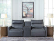 ModZ Blue 3-Piece Power Reclining Sectional Loveseat with Audio Console by Ashley at Eve Furniture