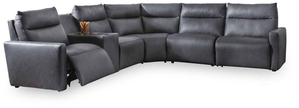 ModZ Blue 6-Piece Power Reclining Sectional with Audio Console