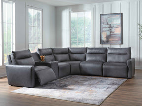 ModZ Blue 6-Piece Power Reclining Sectional with Audio Console by Ashley at Eve Furniture