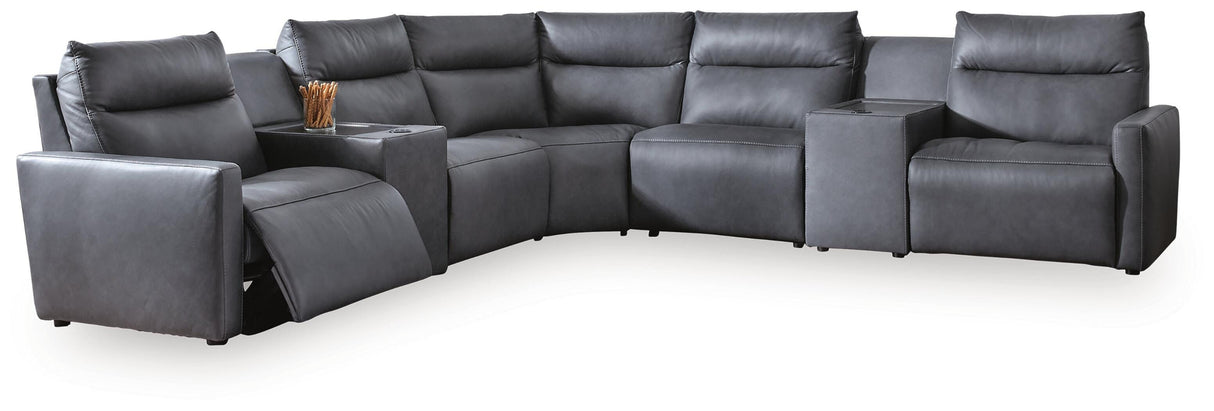ModZ Blue 7-Piece Power Reclining Sectional with Audio Consoles