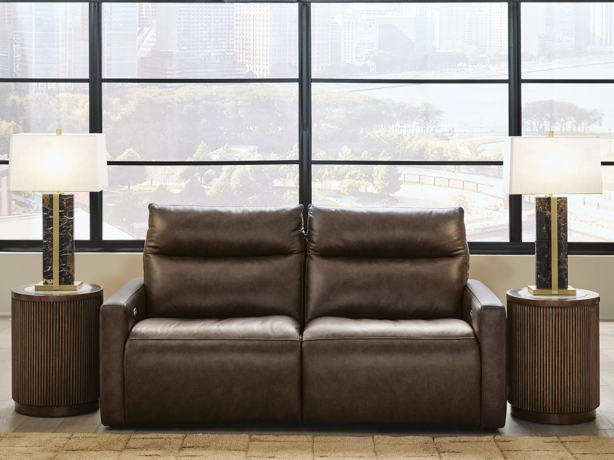 ModZ Chocolate 2-Piece Power Reclining Sectional Loveseat by Ashley at Eve Furniture