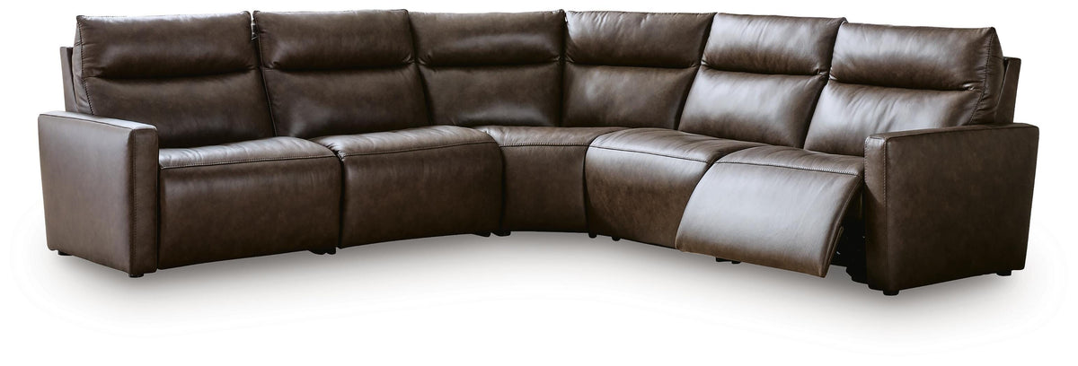 ModZ Chocolate 5-Piece Power Reclining Sectional by Ashley at Eve Furniture