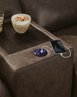 ModZ Chocolate 6-Piece Power Reclining Sectional with Audio Console by Ashley at Eve Furniture