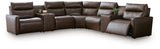 ModZ Chocolate 7-Piece Power Reclining Sectional with Audio Consoles by Ashley at Eve Furniture