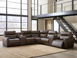 ModZ Chocolate 7-Piece Power Reclining Sectional with Audio Consoles by Ashley at Eve Furniture