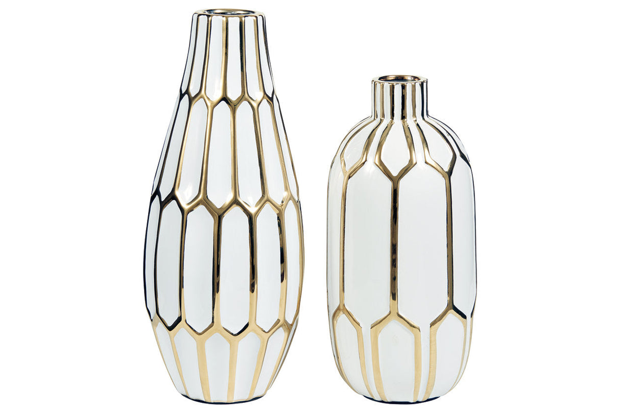 Mohsen Gold Finish/White Vase by Ashley at Eve Furniture
