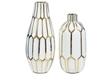 Mohsen Gold Finish/White Vase by Ashley at Eve Furniture