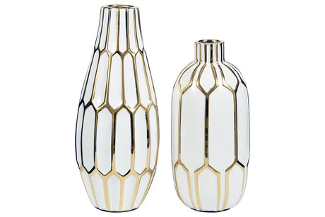 Mohsen Gold Finish/White Vase by Ashley at Eve Furniture