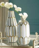 Mohsen Gold Finish/White Vase by Ashley at Eve Furniture