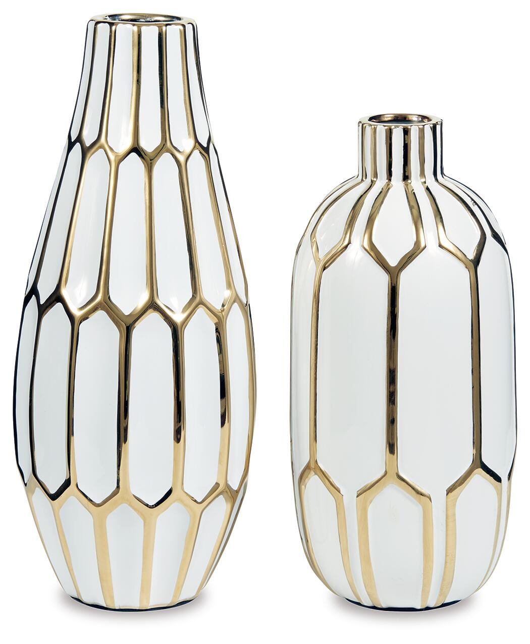 Mohsen Gold Finish/White Vase by Ashley at Eve Furniture