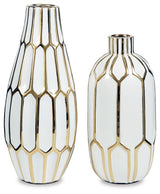 Mohsen Gold Finish/White Vase by Ashley at Eve Furniture