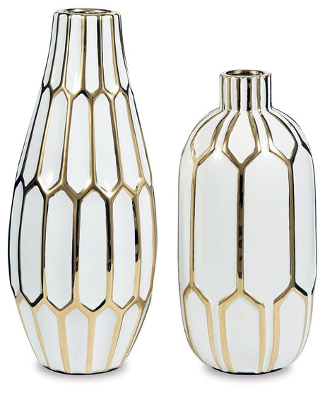 Mohsen Gold Finish/White Vase by Ashley at Eve Furniture