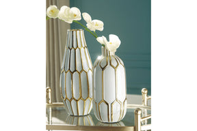 Mohsen Gold Finish/White Vase by Ashley at Eve Furniture