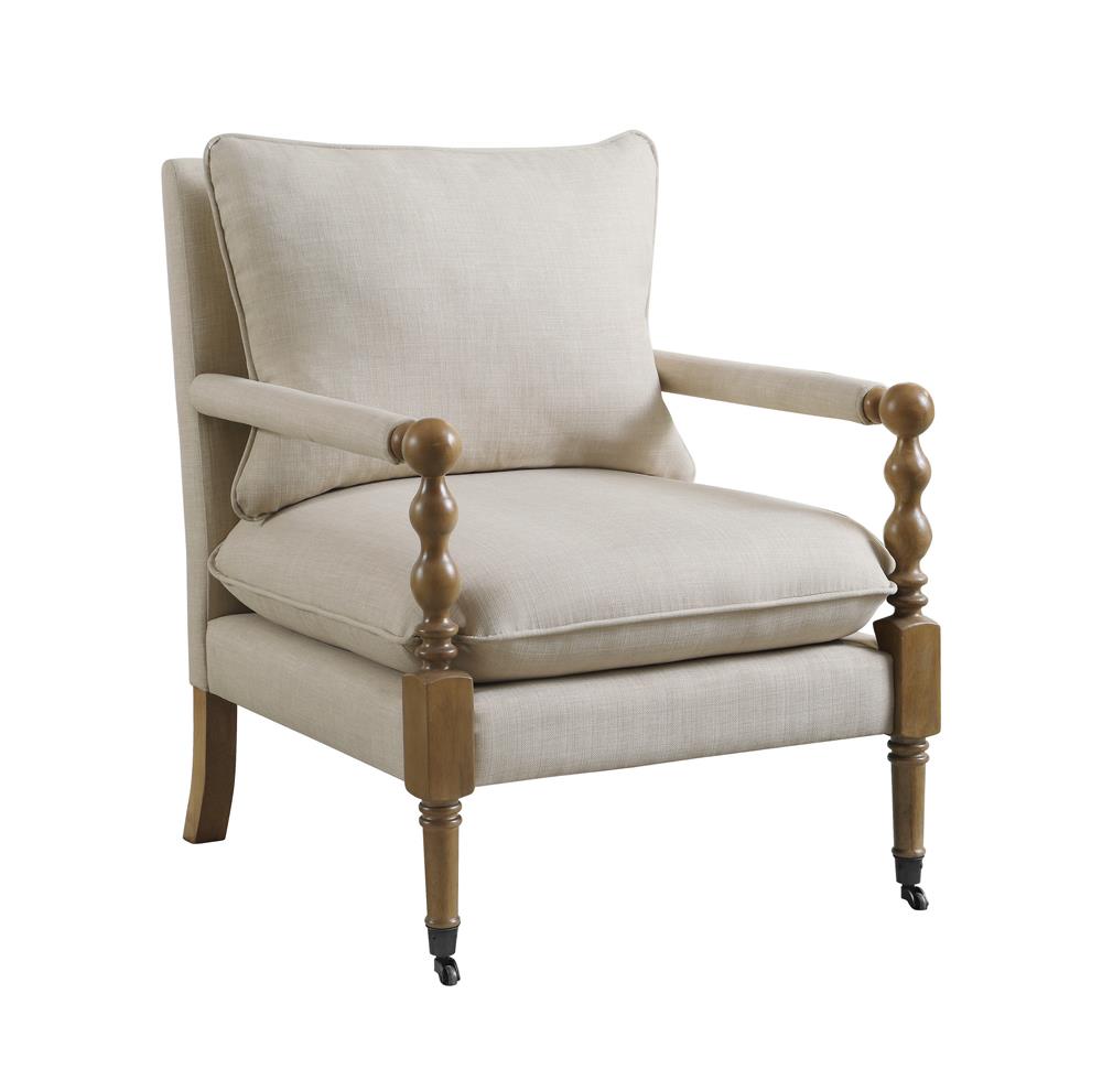 Monaghan Beige Upholstered Accent Chair with Casters