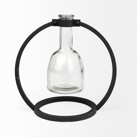 Monica I Short Black Metal Glass Bottle Vase by Mercana at Eve Furniture