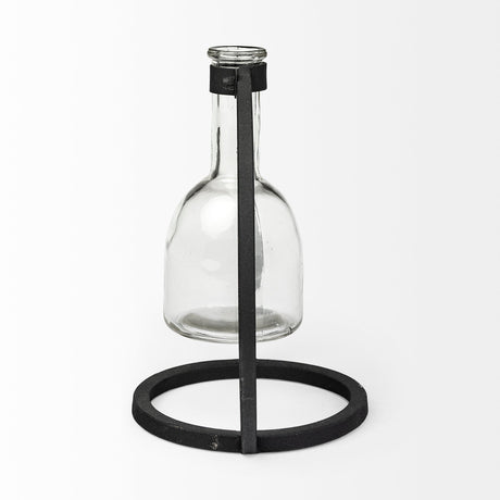 Monica I Short Black Metal Glass Bottle Vase by Mercana at Eve Furniture