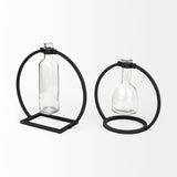 Monica I Short Black Metal Glass Bottle Vase by Mercana at Eve Furniture
