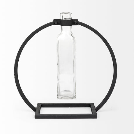 Monica II Tall Black Metal Glass Bottle Vase by Mercana at Eve Furniture