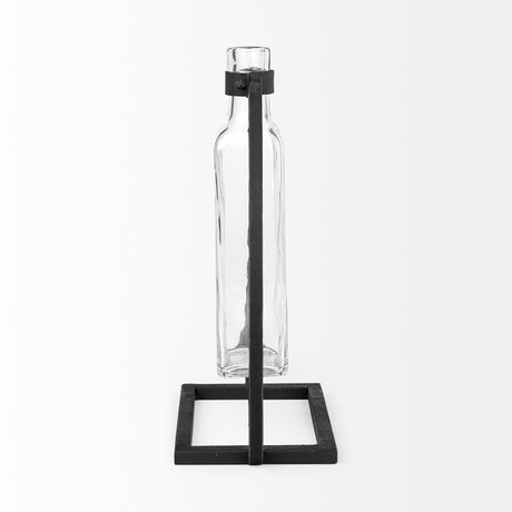 Monica II Tall Black Metal Glass Bottle Vase by Mercana at Eve Furniture