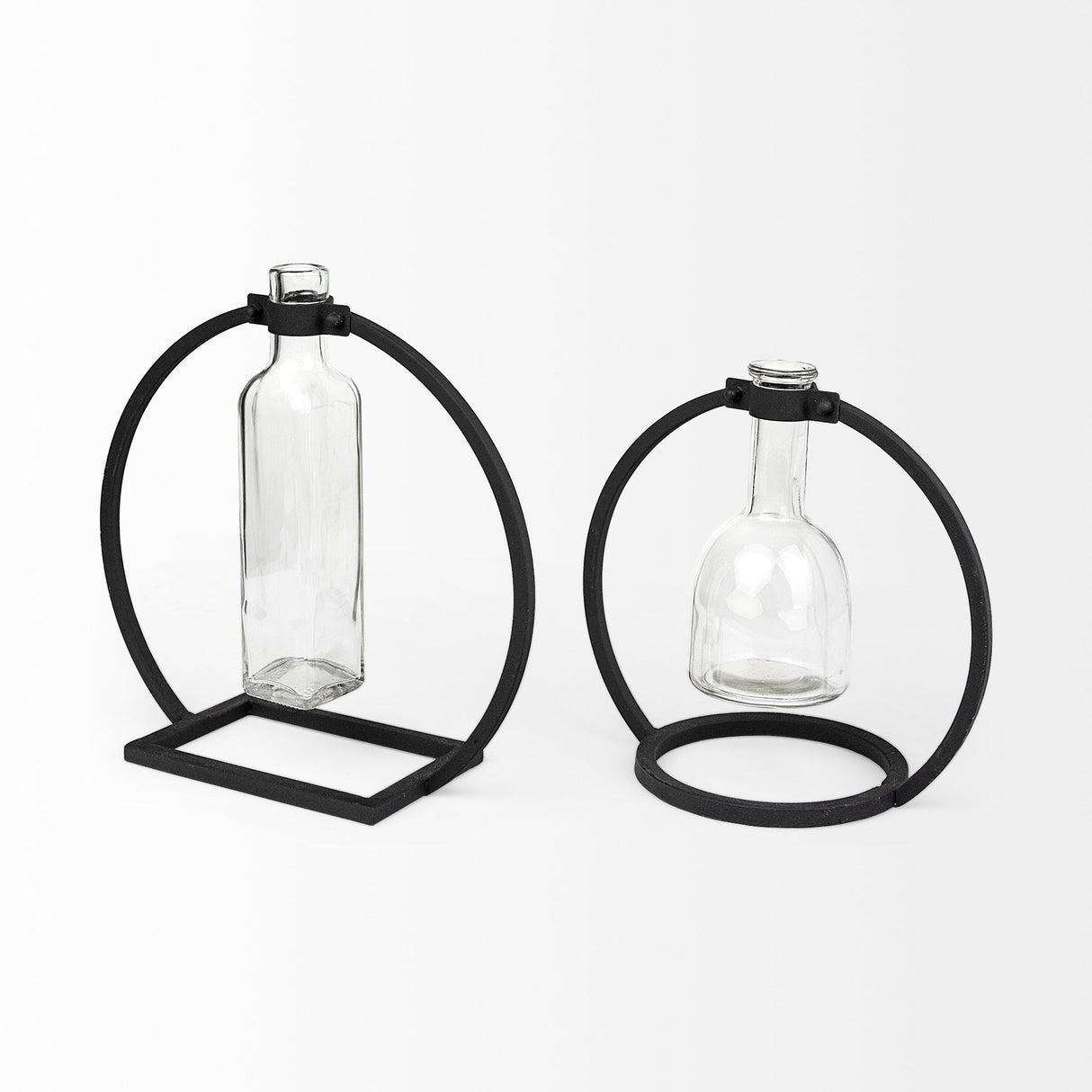 Monica II Tall Black Metal Glass Bottle Vase by Mercana at Eve Furniture