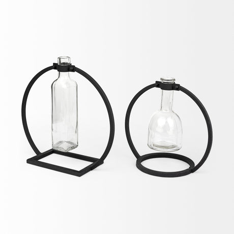 Monica II Tall Black Metal Glass Bottle Vase by Mercana at Eve Furniture