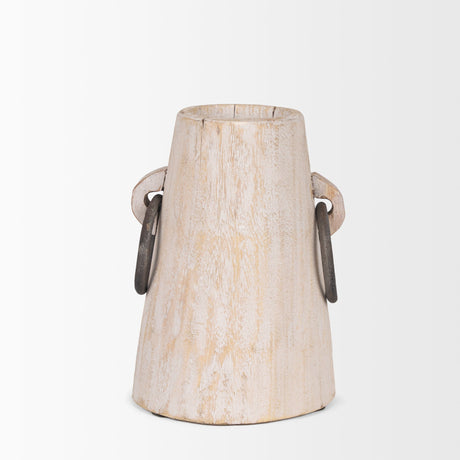 Monique Small Light Brown w/ Handles Wood Pot by Mercana at Eve Furniture