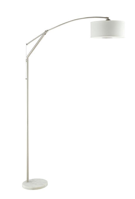 Moniz Chrome and White Adjustable Arched Arm Floor Lamp by Coaster at Eve Furniture