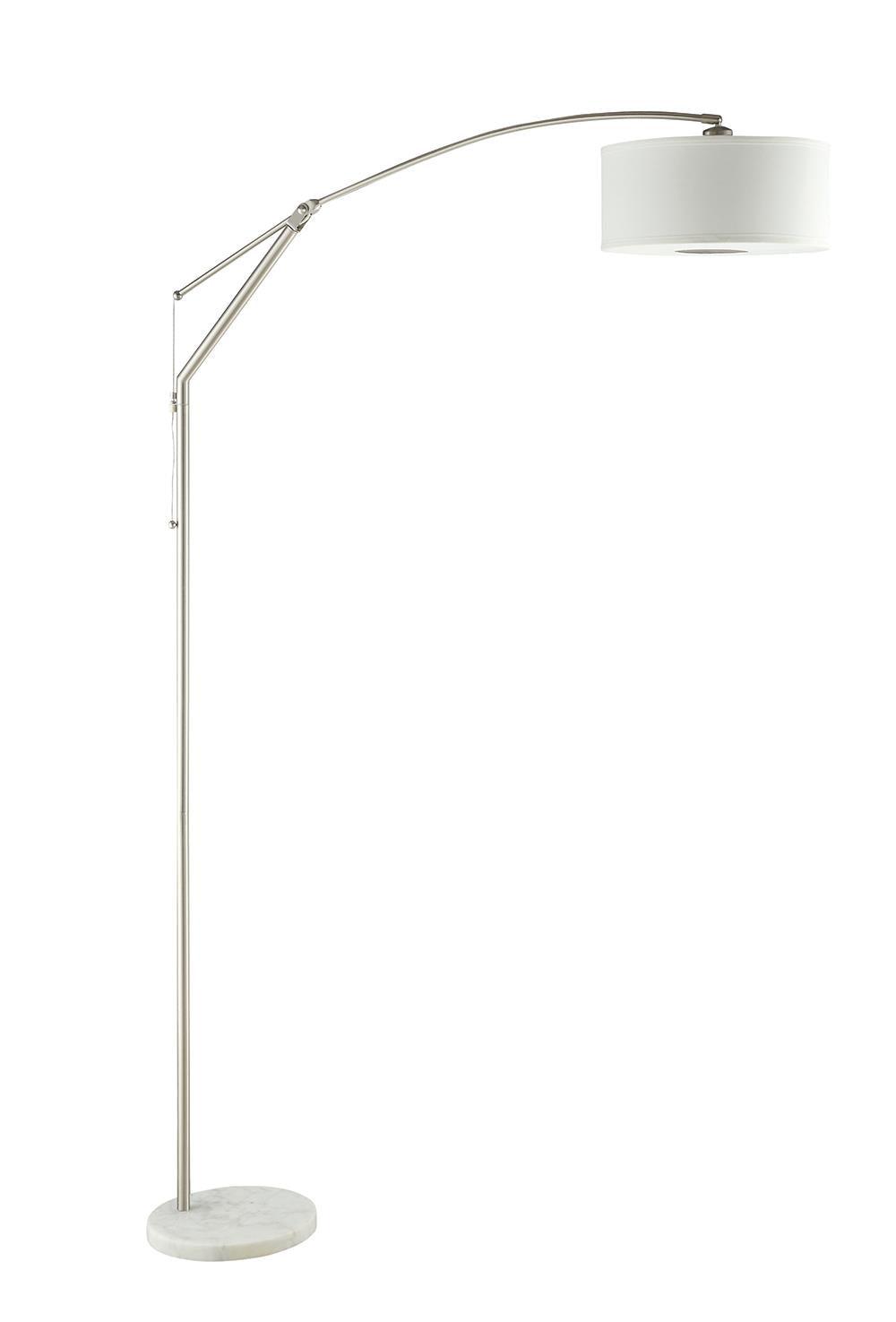 Moniz Chrome and White Adjustable Arched Arm Floor Lamp by Coaster at Eve Furniture