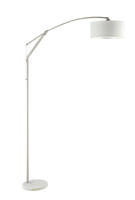 Moniz Chrome and White Adjustable Arched Arm Floor Lamp by Coaster at Eve Furniture