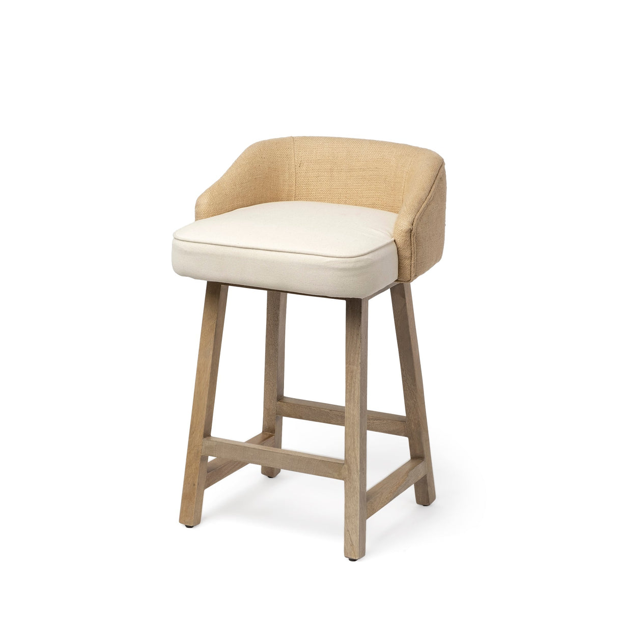 Monmouth 24.25" Seat Height Cream/Beige Fabric Seat Brown Wood Frame Counter Stool by Mercana at Eve Furniture