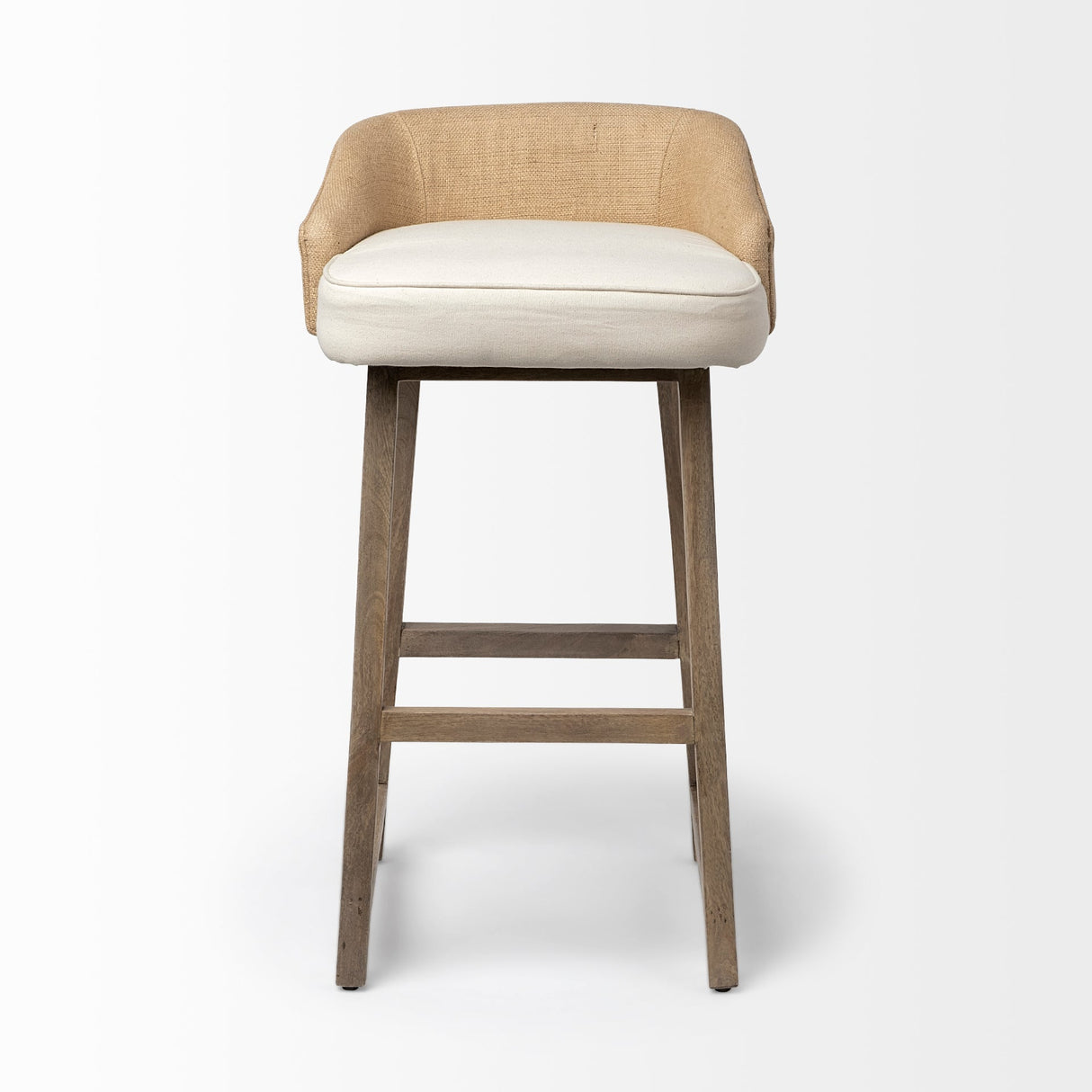 Monmouth Cream/Beige Fabric Seat Brown Wood Frame Bar Stool by Mercana at Eve Furniture