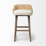 Monmouth Cream/Beige Fabric Seat Brown Wood Frame Bar Stool by Mercana at Eve Furniture