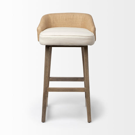 Monmouth Cream/Beige Fabric Seat Brown Wood Frame Bar Stool by Mercana at Eve Furniture