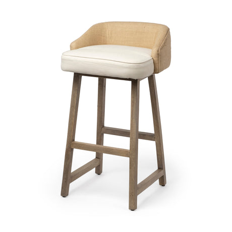 Monmouth Cream/Beige Fabric Seat Brown Wood Frame Bar Stool by Mercana at Eve Furniture