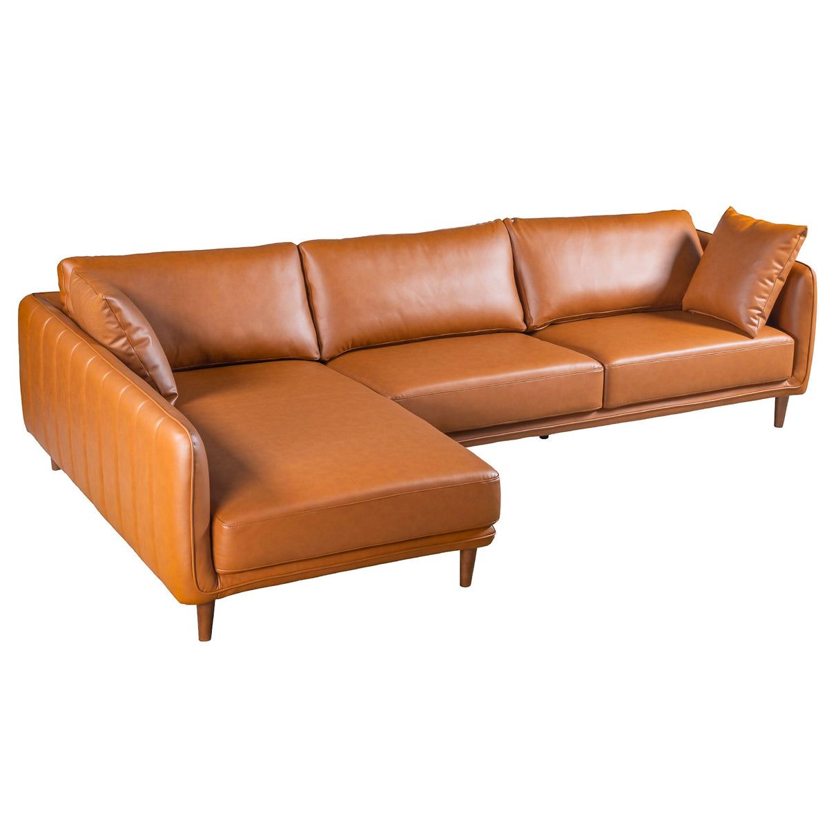 Monroe Cognac Vegan Leather Left-Facing Sectional Sofa